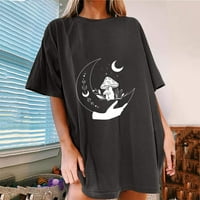 Fesfesfes тениска за жени свободни готически върхове Слънце и луна отпечатана риза риза с капки ръкави с къси ръкави за блуза