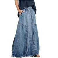 Поли Bazyrey за жени солидна пачуърк ежедневна пола с джобове деним макси поли сини m