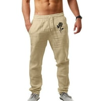 Мъжки тренировъчни панталони модни ежедневни отпечатани ленени джобни панталони панталони с голям размер панталони