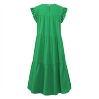 Сусани секси рокли за жени Течащи плисирани ръкави плюс размер слънчеви рокли извита ключова дупка назад линия пушена мини рокля зелена 5xl