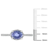 1-Каратов Т. Г. в. Танзанит и диамантен акцент 10кт годежен пръстен от бяло злато