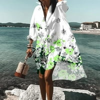Рокли за жени плюс размер женски плаж v-образно слънчева рокля ръкав Графични щампи с дължина на коляното Разчистване на слънчеви