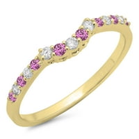 14k златен кръг розов сапфир и бял диамант дами контур сватбена подредена лента за охрана пръстен