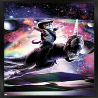 Джеймс Букър - Galaxy Cat on Dinosaur Unicorn in Space Wall Poster, 14.725 22.375 рамки