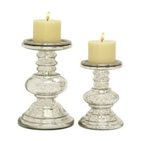 Декодиране на традиционния клек стил стъклен стълб свещник със сребърно покритие, комплект от 9