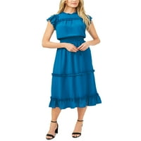 CECE жени Ruffled Swiss Dot midi рокля синьо размери малък