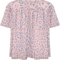 Розово розов леопард Женски тениски с къс ръкав свободен годни графични тийнейджъри v шия блуза ежедневни върхове
