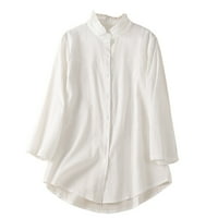 Ризи за бутони за женски бутон падат памучен памучен туники с дълъг ръкав върхове на небрежни свободни дами блузи блузи