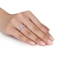 Миабела Дамски 1-КТ бял сапфир & КТ диамант 10 КТ Бяло Злато годежен пръстен