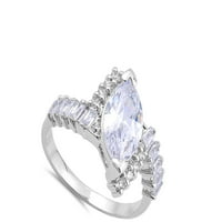 Маркиз бял кубичен циркония сватбен пръстен. Стерлинг сребърна лента бижута женски мъжки размер 7