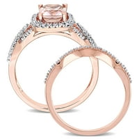 Миабела жени 1-КТ. Морганит и СТ. Комплект диамант 10кт Розово злато за сватба и годежен пръстен