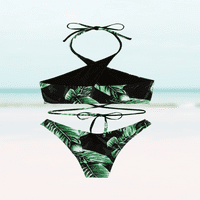Meloriaswim Splice Leaf Prints Paded Halter-Neck Sexy Sexy Bikini с две части от две части
