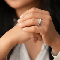 КТ моасанит смарагд шлифован годежен пръстен Сватбена халка булчински комплект в Стерлингово Сребро