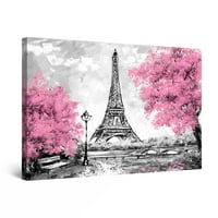 Partonight Canvas Wall Art Abstract Paris Pink Trees Aiffel картина, рамкирана 24 36