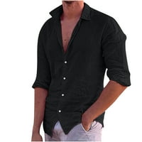 Мъжки памучни бельо ризи с дълъг ръкав с копче за ревел v Врат падане на ежедневни върхове за мъже плътна цветна риза блуза