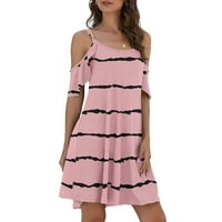 Skpblutn летни рокли спагети каишка слънце студено рамо ръкави с ръкави с джобни модни ежедневни рокли за жени розови xl