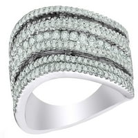 Бял естествен диамантен многореден пръстен в 10K твърдо злато