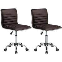 Лесно модна модерна Регулируема Безлакътна кожа въртящ се Офис стол, комплект от 2, Еспресо