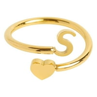 Rong Yun Fashion Rings Начално сърдечно пръстен буква Отваряне регулируем дами Подарък за жени Злато S