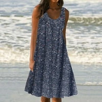 Penkiiy женски рокля за лятна печатница с къс ръкав екипаж-шик рокля плажна рокля слънчева рокля разрошена рокля от миди рокли