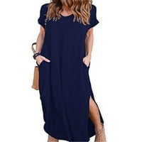 Luxplum дамски макси рокли туника тениска рокля солиден цвят слънчев разрез, торбест бохемски кларит флорален xl