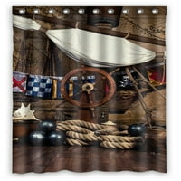Пиратите корабни палуби с волан и флаг за душ завеса и куки за домашен декор