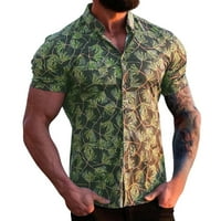 Мъжете модна блуза Топ тропически стил печат Хавай Лятна риза Красив тънък приготен бизнес личност Модна печат с къс ръкав риза