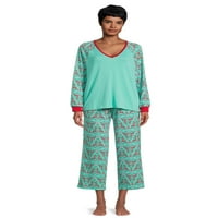 Топ пионер жена Дълъг ръкав с панталон пижама комплект, Дамски, 2-парче