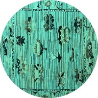 Ahgly Company Indoor Round Abstract Turquoise Blue Modern Area Rugs, 4 'Round