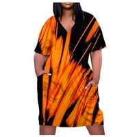 Летни рокли за жени с къс ръкав отпечатана модна дължина на коляното a-line v-образно рокля оранжева 2xl