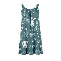 Макси рокли за жени Великденски без ръкави за заешко яйце модел резервоар Boho Casual Swing Mini рокля
