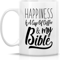 Забавна чаша - Щастието е чаша кафе и библейски религиозни оз керамични чаши за кафе - забавни, сарказъм, вдъхновяващи подаръци