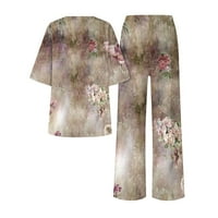 Комплекти от шезлонги за жени за жени ежедневни летни отпечатани върхове с къси ръкави и дълги панталони