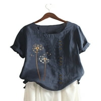 Springttc жени лятна флорална печат памучен бельо туника тениски върхове плюс размер m-5xl