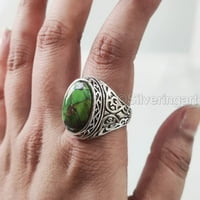 Зелен мед Тюркоазено пръстен на мъжете, естествен зелен меден тюркоаз, сребърни бижута, сребърен пръстен, подарък за рожден ден,