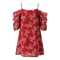 IOPQO рокли за жени Лятна шифон флорален отпечатано студено рамо свободна рокля с къси рокли рокли женски рокли