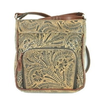 American West Leather Messenger Cross Body Hanbag Argoal Brown-Bolo Concho, 1010.52.5