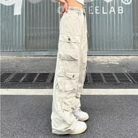 Yinmgmhj панталони за жени високи американски улици с широк крак с висока улица права тръба показват тънък дизайн с чувство за