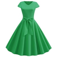 Vintage v Neck Short Loweve Plade Color Небрежна рокля вечерна рокля