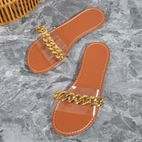 Aufmer Обратно към колежа летни чехли за жени дами летни ежедневни чехли модна метална верига декорация плаж плоски чехли летни