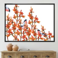 Дизайнарт 'ято Червенушки птици, седящи на оранжеви клони' традиционна рамка платно стена арт принт