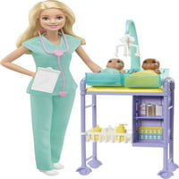 Барби Кариери бебешки лекар комплект за игра с Блондинка модна кукла, Бебешки кукли, мебели и аксесоари