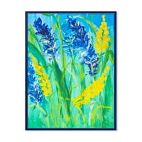 Дизайнарт 'жълти и сини диви цветя и тревен гваш' традиционна рамка платно стена арт принт