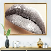 Дизайнарт 'затваряне на женски устни с блестящо Сребристо' модерна рамка платно за стена арт принт