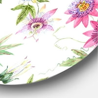 Дизайнарт' розови пасифлора цветя и венчелистчета ' традиционен кръг метал стена арт-диск от 36