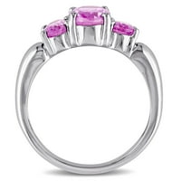Миабела Дамски 3-Каратов Т. Г. в. овално изрязан розов сапфир Сребърен 3-каменен пръстен
