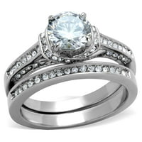 Неговата неръждаема жена от неръждаема стомана кръг CZ годежен пръстен Мъжки CZ сватбена лента с размер W6M12