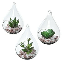 Набор от сълза дизайн висящи стъкло Фау сукулент контейнер Вази изкуствени растителни терариум саксии