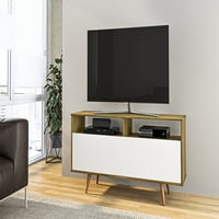 Модерна дървена стойка за телевизори до 60, бяла и орехова