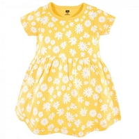 Хъдсън Бебе Бебе и малко момиченце памучни рокли с къс ръкав 2бр, жълта маргаритка, 6 месеца